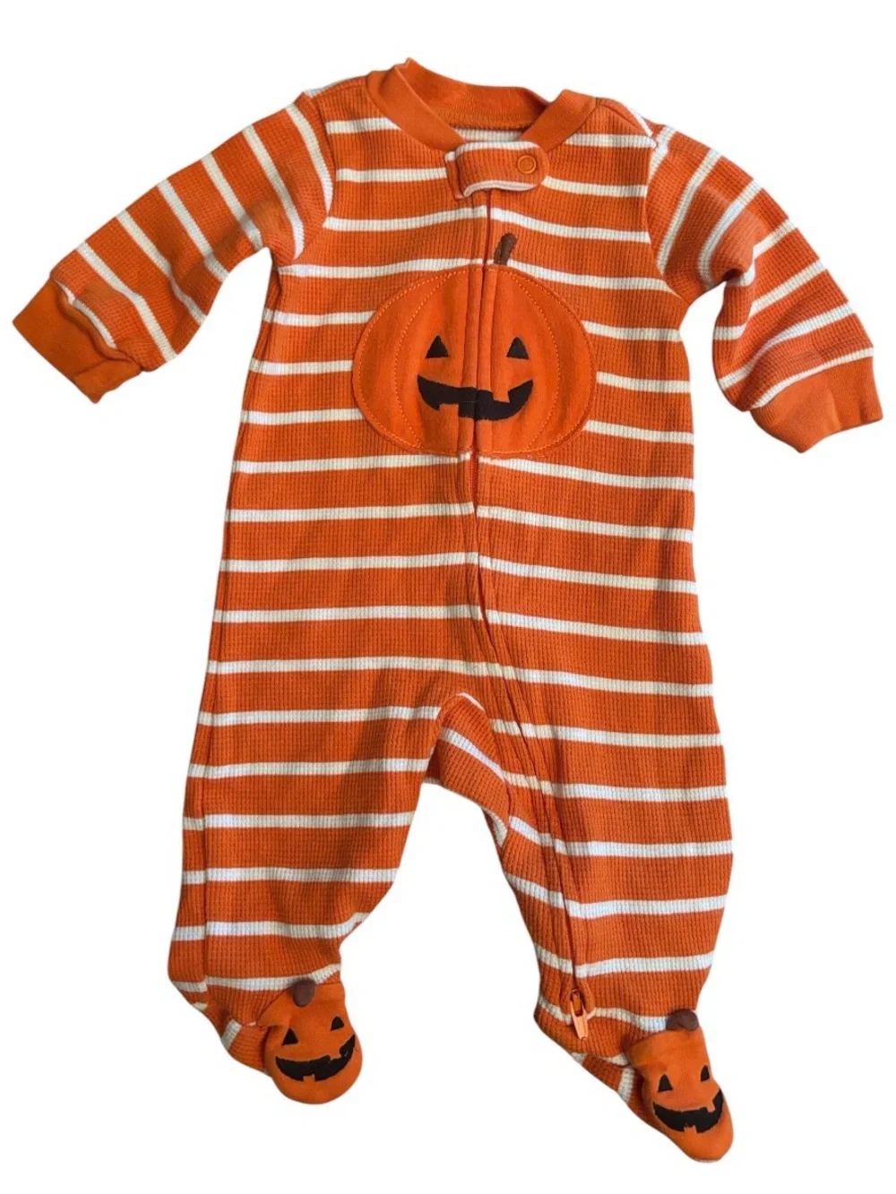 Carter’s | Orange & White Striped PUMPKIN 3 MO Onsie | Baby’s First Halloween